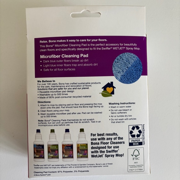 Bona Replacement Microfiber Cleaning Refill Pads For Swiffer WetJet Mop 3 Pcs - Picture 3 of 10